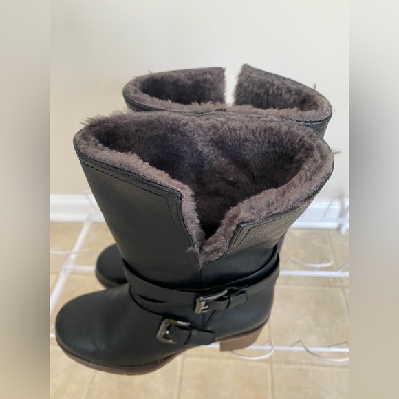 Sophie17  Darby Womens Black Faut Fur Boots Combat Buckles Shoes Size 3 M - Picture 6 of 10